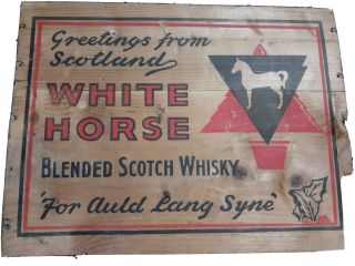 Old White Horse Whisky Ad Wooden Box Crate 