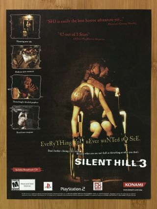 Silent Hill 3 Ps2 Playstation 2 2003 Vintage Print Ad/poster Official Horror Art