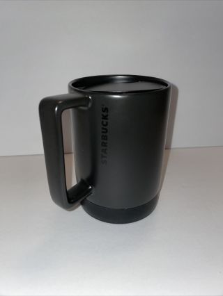Starbucks 2018 Black Matte Rubber Bottom Ceramic Coffee Mug W/ Lid 14oz Euc