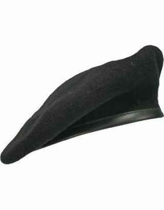 Beret (bt - E02/05) Black With Leather Sweatband Size 7 " (lined)