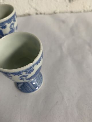 Antique/Vtg 4 Eastet Ceramic/Porcelain Blue And White Egg Cups 2