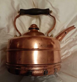 Vintage Simplex Whistling Copper Tea Kettle With Coils,  Made In England