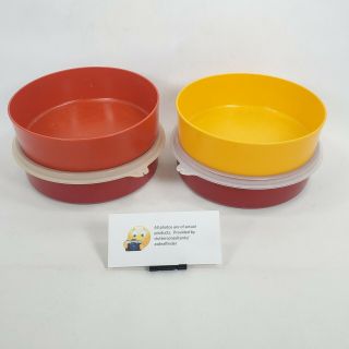 Vintage Set Of 4 Tupperware Wonder Bowls W/ 2 Lids 1405 Red Yellow