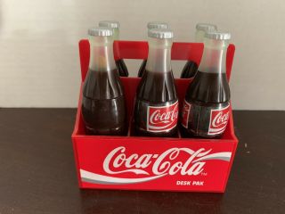 Mini Coca Cola Six Pack Plastic Crate/ Bottle Contains Pencils And Markers 1995