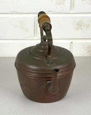 Antique Copper & Brass Stove Top Kettle w.  Amber Glass Handle 1900s 3
