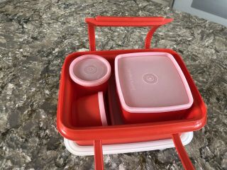 Vintage Tupperware Pak - N - Carry Red Lunch Box - Complete Set 2