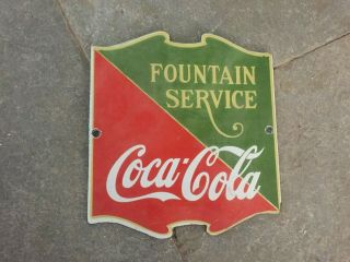 Porcelain Coca Cola Fountain Service Enamel Sign Size 6.  5 " X 4.  5 " Inches