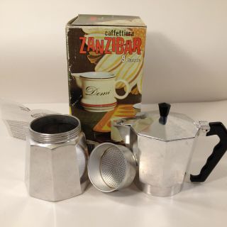 Vintage Zanzibar Expresso Coffee Pot,  Made In Italy Caffettiera Zanzibar 9 Tazze