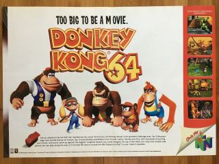 Donkey Kong 64 N64 Nintendo 64 1999 Vintage Fold - Out Poster Ad Art Promo Rare