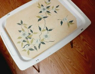 Vintage Retro Folding Fiberglass Floral Tv Tray Table With Mica