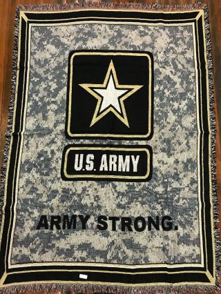 United States U.  S.  Army Strong Camo Camoflage Cotton Woven Afghan Blanket Rare