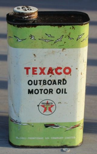 Texaco Green " T " Mccoll - Frontenac Outboard Motor Oil Quart Can