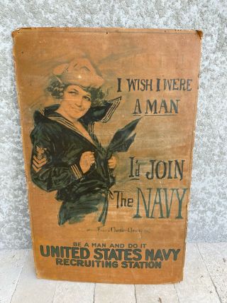 Vintage Ww2 Patriotic Recruiting Poster Gee I Wish I Were A Man Join The Navy