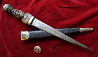 Scottish Dirk.  Highland Dagger Scots Knife And Hallmarked Silver Citrine Brooch