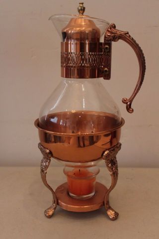 Glass & Copper Coffee Tea Warmer Carafe Pedestal L 1335