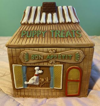 Dog Gingerbread House Cookie Treat Jar Puppy Treats Shafford Japan Bon Appetit