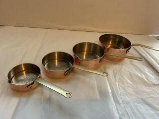 Vintage Copper Measuring Cups Brass Handles Set Of 4
