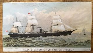 1800’s Victorian Trade Card Inman Line Steamship City Of Montreal,  Cabin Plan