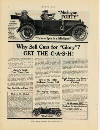 1912 Michigan Buggy Co.  Ad: Michigan 40 Motor Car Pic - Kalamazoo,  Michigan