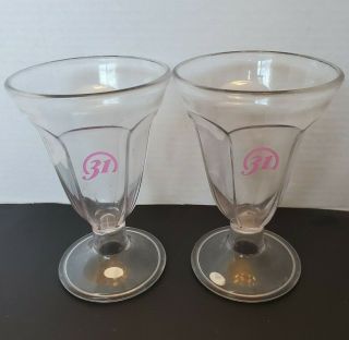 Set Of 2 Vintage Plastic Baskin Robbins 31 Flavors Ice Cream Sundae Cup Glasses