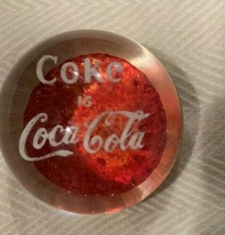 Vintage Red Coke Is Coca - Cola Glass Collectible Paperweight