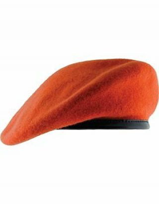 Beret (bt - D12/12) Orange With Leather Sweatband Size 7 7/8 " (unlined)