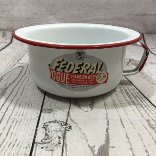 Vintage Federal Vogue Enameled Ware Pot Bowl Basin Red And White Handle