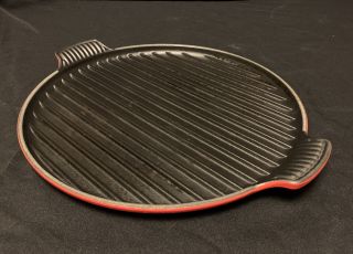 Le Creuset Bistro Grill,  Red Cerise Round 12 Inch Cast Iron Pan Griddle