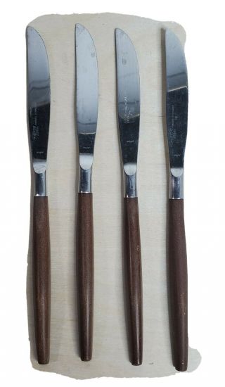 Ekco Eterna Canoe Muffin Knife 4 Dinner Butter Knives Japan 8.  75” Long