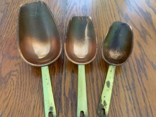 Vintage Copper 3 Piece Measuring Scoop Set Riveted Brass Handles 2oz 3oz 7ounce 2