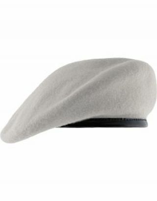 Beret (bt - D01/07) White With Leather Sweatband Size 7 1/4 " (unlined)