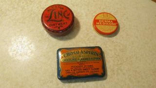 3 Old Medicine Tins Zinc,  Derma,  Cho - Co No.  6