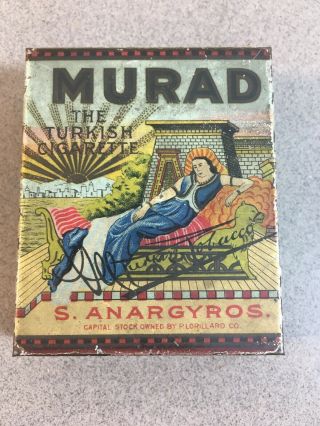 Murad The Turkish Cigarette S.  Anargyros Lorillard Co Tin Box Circa 1911,  Rare Sq