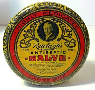 Vintage Rawleighs Antiseptic Salve Large Box Tin With Contents 12 Oz