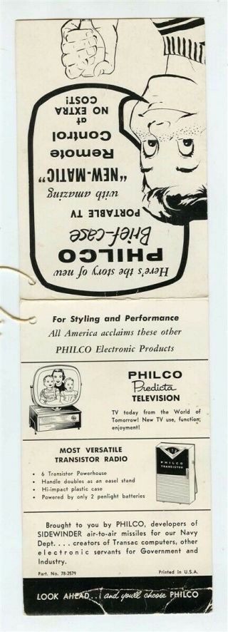 Philco Brief Case Portable Tv Hanging Ad Card Predicta Tv Transistor Radio 1950s