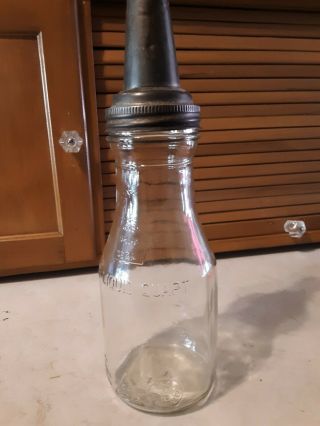 Vintage Oil Can Glass 1 Quart Bottle With Lid