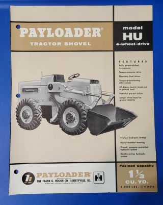 Model Hu International Harvester Hough Payloader Tractor Shovel Vintage Brochure