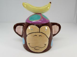 Monkey Head With Banana On Lid Ceramic Cookie Jar Made With Love Joanne Delomba