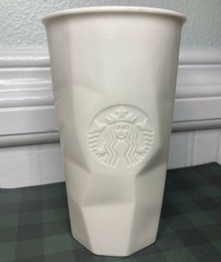 Starbucks 10 Oz White Faceted Ceramic Travel Mug 2013 No Lid