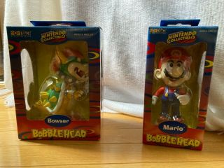 Set Of Two Nintendo Mario & Bowser Bobbleheads Bd&a With Box