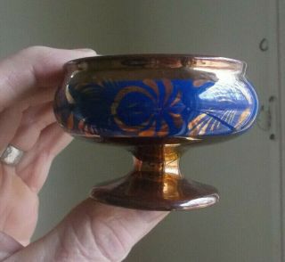1840s Copper Luster Open Master Salt Dip Footed Base Hand Painted
