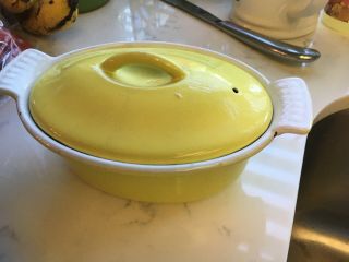 Descoware Dutch Oven Yellow Fe 14 Casserole Dish W/ Lid 7 X 4 1/2 Inchs