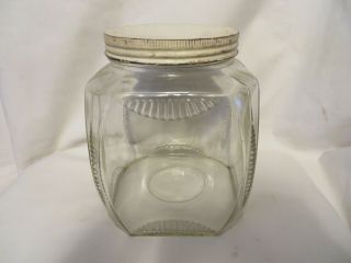 Vintage Clear Glass Cabinet Canister Flour Sugar Jar W/metal Lid Hoosier Style