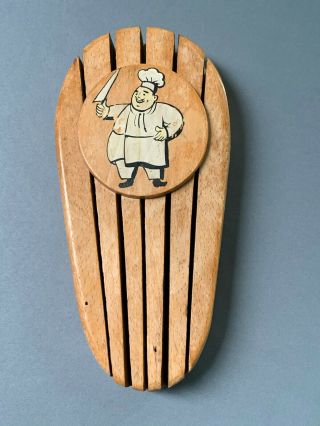 Vintage Wood Knife Block Cutlery Holder Country Wall Hanging Wooden Chef Japan