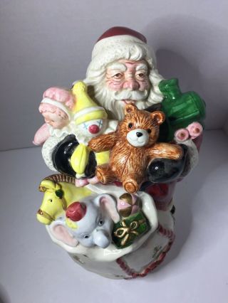 Fitz And Floyd Old World Santa With Toy Bag Cookie Jar 1988 Christmas Vintage