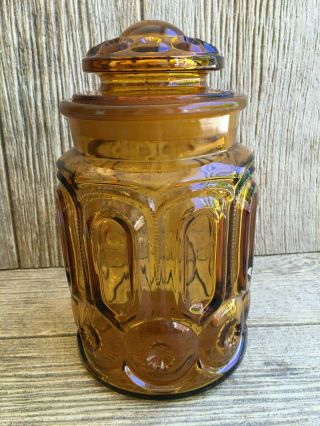 Vintage Le Smith Honey Amber Glass Apothecary Canister Jar Moon & Stars
