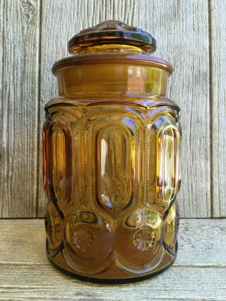 Vintage LE Smith Honey Amber Glass Apothecary Canister Jar Moon & Stars 2