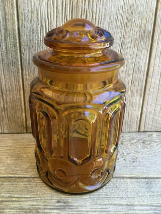 Vintage LE Smith Honey Amber Glass Apothecary Canister Jar Moon & Stars 3