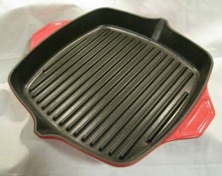 Staub 30 12 " Red Enamel Square Cast Iron Grill Pan - Made In France