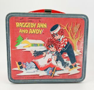 1973 Vintage Raggedy Ann And Andy Metal Lunchbox With Aladdin Thermos